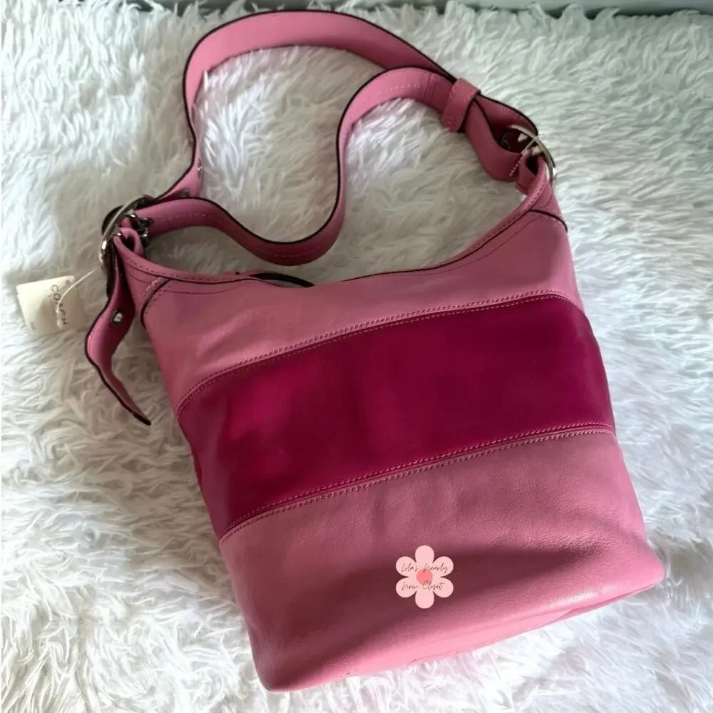 NWT COACH Rugby Stripe Pink Leather Duffle Crossbody Shoulder Bag F13357